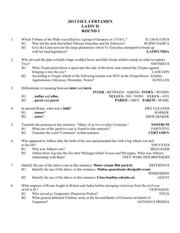 2013 Fjcl Certamen Latin Ii Round 1