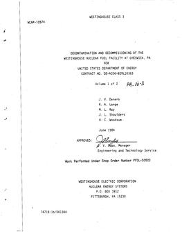 Wcap-10574 Westinghouse Class 3 Decontamination