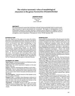 The Relative Taxonomic Value of Morphological Characters in the Genus Nummulites (Foraminiferida)