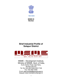 Brief Industrial Profile of Solapur District