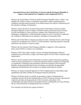 Agreement Between the United States of America and the Portuguese Republic to Improve International Tax Compliance and to Implement FATCA