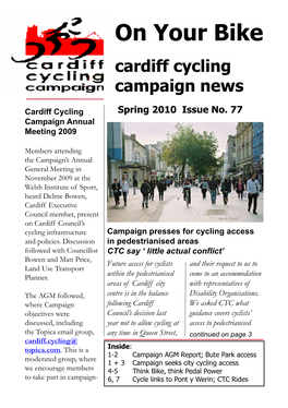 On Your Bike Cardiff Cycling Campaign News