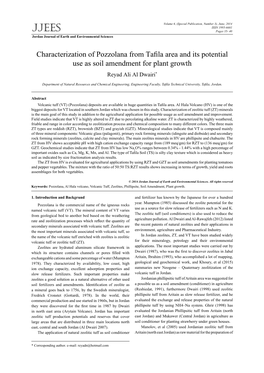 Characterization of Pozzolana from Tafila Area and Its Potential Use As Soil Amendment for Plant Growth Reyad Ali Al Dwairi*