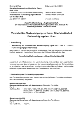 Vereinfachtes Flurbereinigungsverfahren Telefax: 06561/ 9480-299 Eilscheid/Lierfeld Az.: 51039-HA 2.3 Bl.1