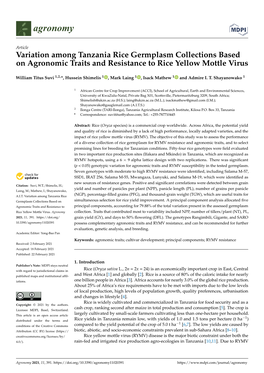 Variation Among Tanzania Rice Germplasm Collections Based on Agronomic Traits and Resistance to Rice Yellow Mottle Virus