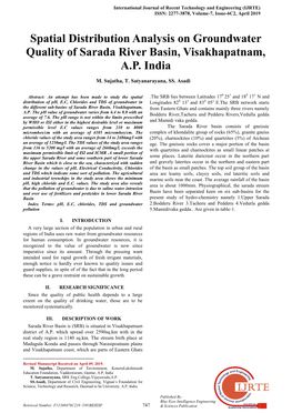 Spatial Distribution Analysis on Groundwater Quality of Sarada River Basin, Visakhapatnam, A.P