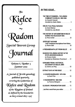 KIELCE, 1863-1904 by Krzysztof Urbanski (Kkfce Translated by Gwido Zlatkes 3 KIELCE: from Pinkas Hakehillot by Daniel Blatman Translated by Judy Monte! 11