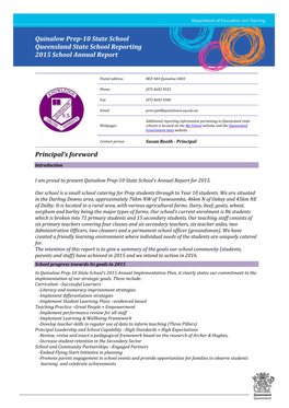 Quinalow Prep-10 State School Queensland State School Reporting 2015 School Annual Report