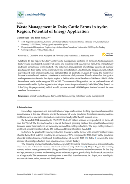 Waste Management in Dairy Cattle Farms in Aydın Region. Potential of Energy Application