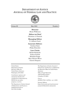 Department of Justice Journal of Federal Law and Practice