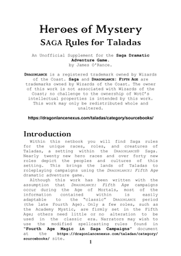 Heroes of Mystery SAGA Rules for Taladas