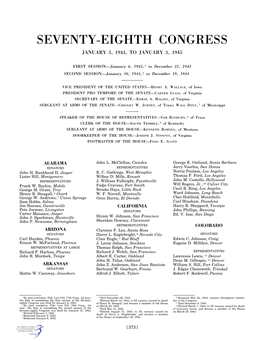Seventy-Eighth Congress January 3, 1943, to January 3, 1945
