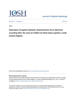 Estimation of Aquifer Hydraulic Characteristics from Electrical Sounding Data: the Case of Middle Imo River Basin Aquifers, South- Eastern Nigeria