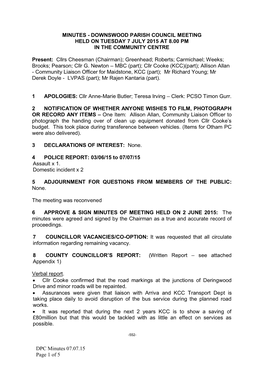 Minutes of the Meeting of Downswood Parish Council