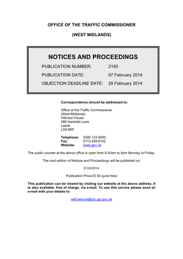 Notices and Proceedings: West Midlands: 7 February 2014