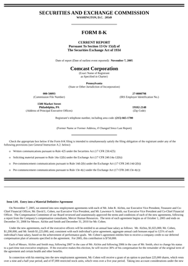 SECURITIES and EXCHANGE COMMISSION FORM 8-K Comcast