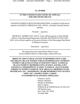 No. 18-60868 in the UNITED STATES COURT of APPEALS
