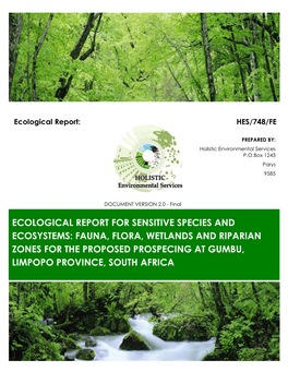 Ecological Report for Sensitive Species and Ecosystems: Fauna