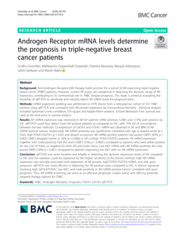 Androgen Receptor Mrna Levels Determine the Prognosis in Triple