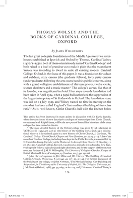 Thomas Wolsey and the Books of Cardinal College, Oxford