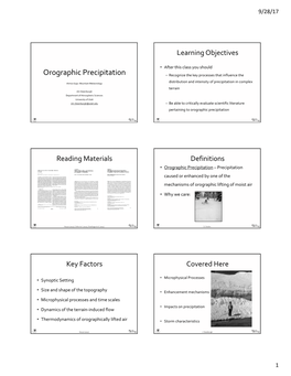 Orographic Precipitation – Recognize the Key Processes That Influence The