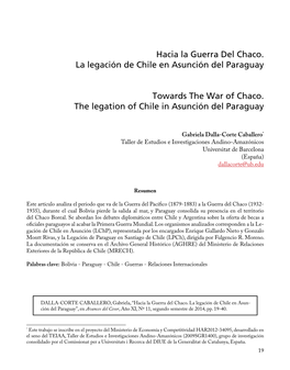 Hacia La Guerra Del Chaco. La Legación De Chile En Asunción Del Paraguay