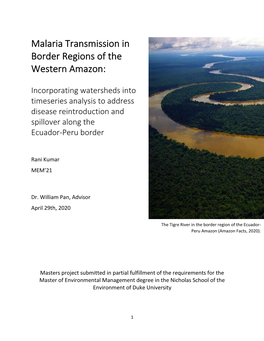 Malaria Transmission in Border Regions of the Western Amazon