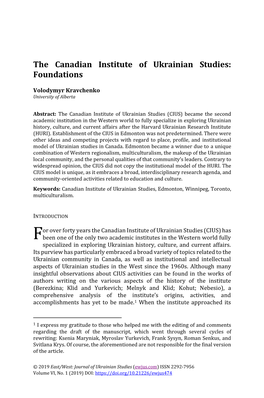 The Canadian Institute of Ukrainian Studies: Foundations, EWJUS, Vol