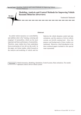 Modeling, Analysis and Control Methods for Improving Vehicle