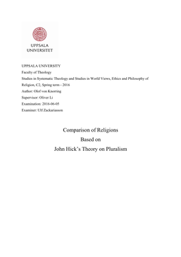 Comparison of Religions Based on John Hick's Theory on Pluralism