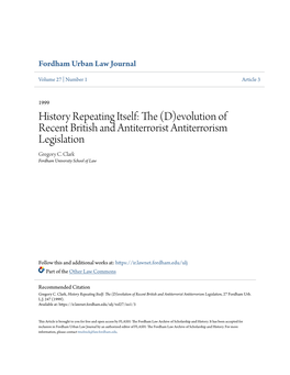 History Repeating Itself: the (D)Evolution of Recent British and Antiterrorist Antiterrorism Legislation, 27 Fordham Urb