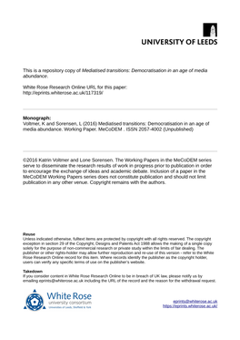 Mediatised Transitions: Democratisation in an Age of Media Abundance