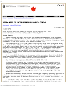 Brazil: Treatment of Gay Men, Lesbians and Bisexuals; Recourse Available (2003 - 2005) Research Directorate, Immigration and Refugee Board of Canada, Ottawa