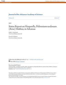Status Report on Harperella, Ptilimnium Nodosum (Rose) Mathias, in Arkansas Edith L