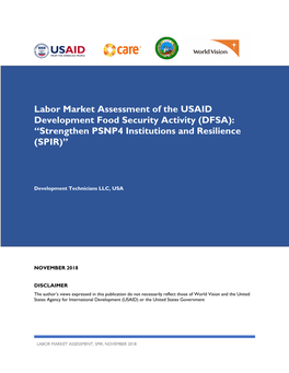 Labor Market Assessment of the USAID Development Food Security Activity (DFSA): “Strengthen PSNP4 Institutions and Resilience (SPIR)”