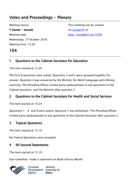 Votes and Proceedings - Plenary