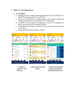 1. HKJC TV App Enhancements A. 'Live Position' • Applying Innovative