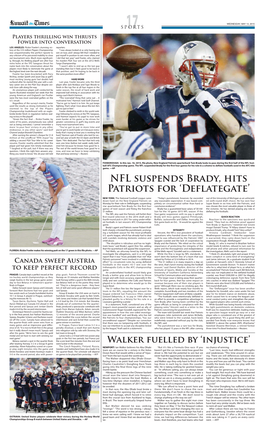 NFL Suspends Brady, Hits Patriots for 'Deflategate'