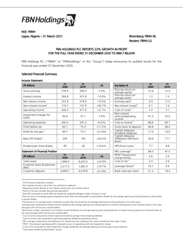 FBNH Lagos, Nigeria – 31 March 2021 Bloomberg: FBNH NL Reuters: FBNH.LG