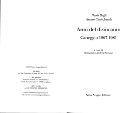 Paolo Baffi Arturo Carlo ]Emolo Anni Del Disincanto