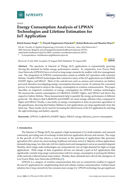 Energy Consumption Analysis of LPWAN Technologies and Lifetime Estimation for Iot Application