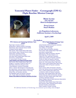 Coronagraph (TPF-C) Flight Baseline Mission Concept
