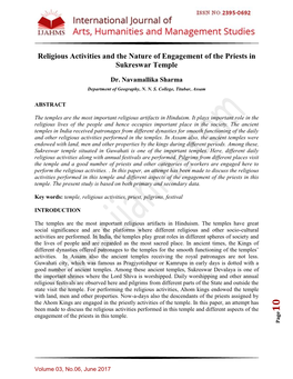 Religious Activities and the Nature of Engagement of the Priests in Sukreswar Temple