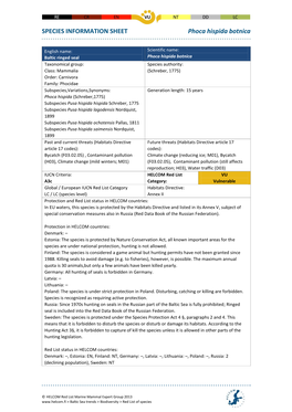 SPECIES INFORMATION SHEET Phoca Hispida Botnica