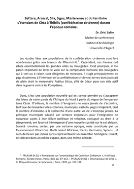 Zettara, Arascal, Sila, Sigus, Masterense Et Du Territoire S'étendant De Cirta À Thibilis (Confédération Cirtéenne) Duran