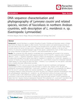 DNA Sequence Characterisation and Phylogeography of Lymnaea Cousini and Related Species, Vectors of Fascioliasis in Northern Andean Countries, with Description of L