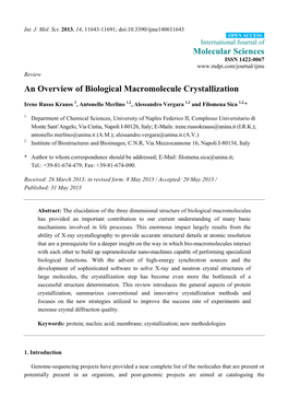 An Overview of Biological Macromolecule Crystallization