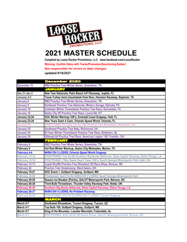 2021 Master Schedule