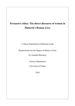 The Direct Discourse of Women in Plutarch's Roman Lives