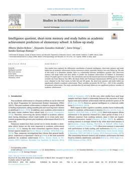 Intelligence Quotient, Short-Term Memory and Study Habits As Academic Achievement Predictors of Elementary School: a Follow-Up Study